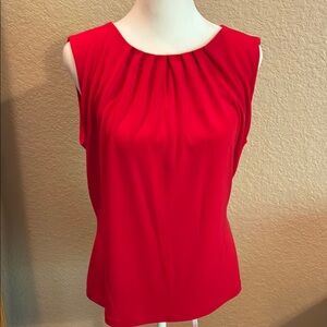 Calvin Klein Red Sleeveless Top with pleated neck line and keyhole back.  EUC